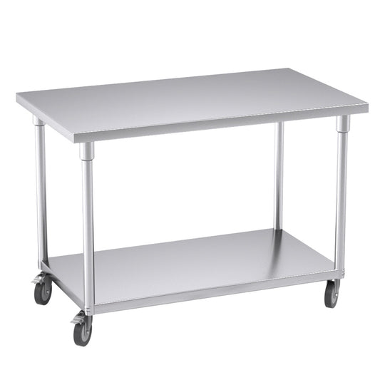 SOGA 120cm Commercial Catering Kitchen Stainless Steel Prep Work Bench Table with Wheels • LUZ-WorkBenchSS8009120CM