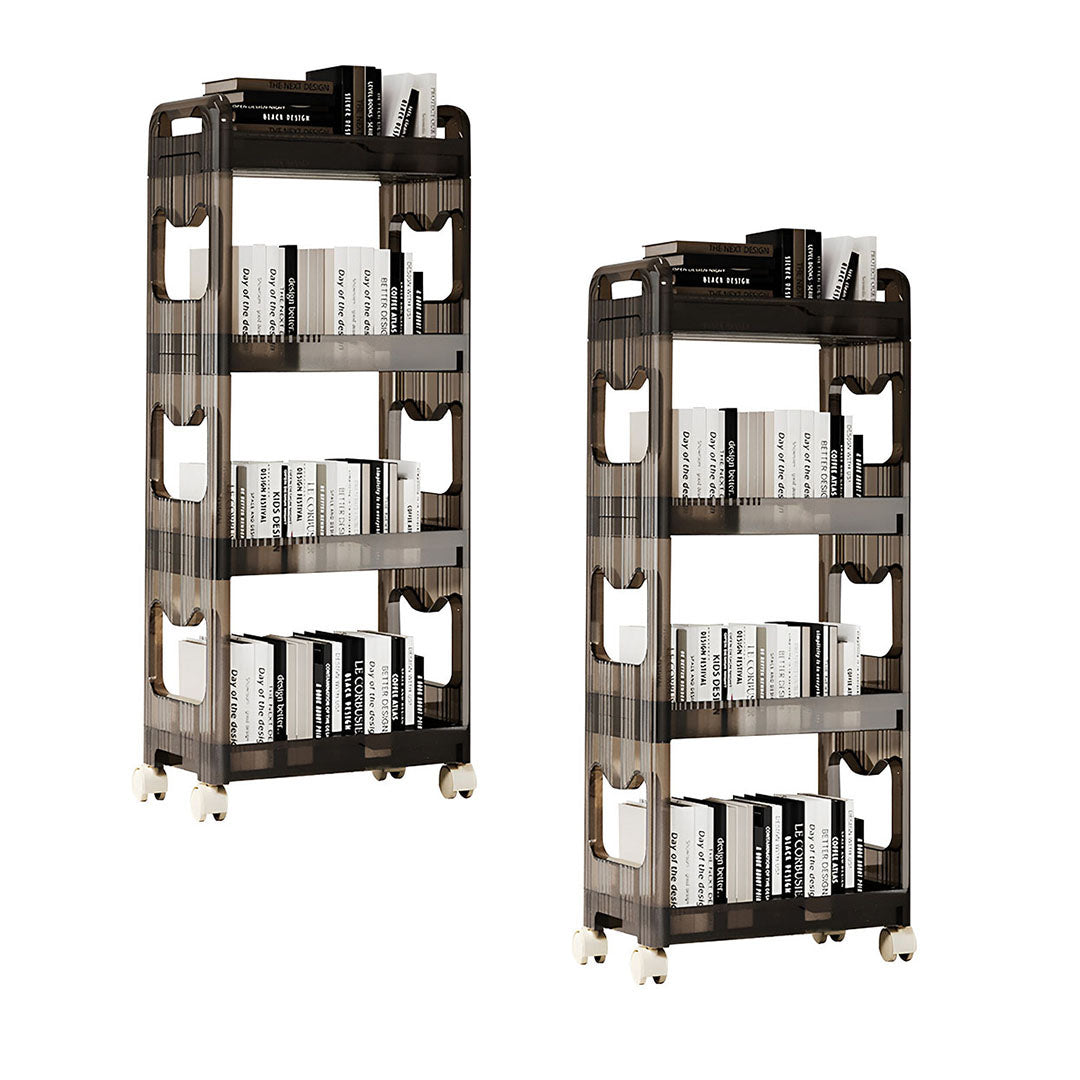 SOGA 2X 38x24 Black 4 Tier Bookshelf & Cosmetic Storage Organizer Trolley Rack • LUZ-BookSheDark6X2