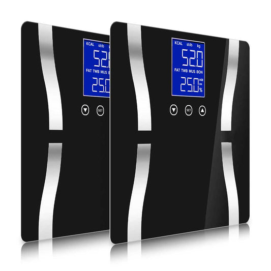 SOGA 2X Glass LCD Digital Body Fat Scale Bathroom Electronic Gym Water Weighing Scales Black • LUZ-BodyFatScaleBlackX2