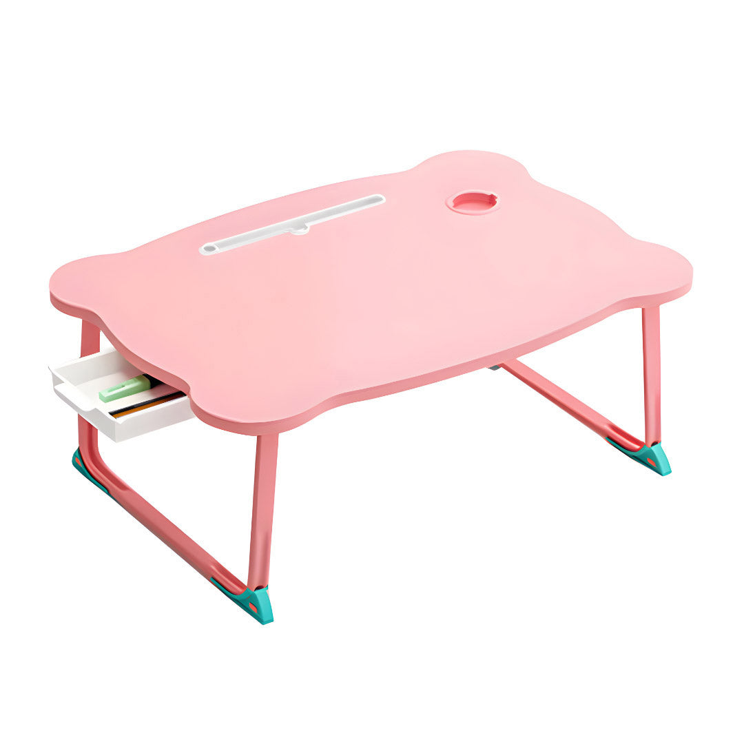 SOGA Pink Portable Bed Table Adjustable Folding Mini Desk With Mini Drawer and Cup-Holder Home Decor • LUZ-BedTableM667