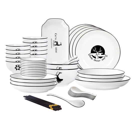 SOGA White Antler Printed Ceramic Dinnerware Set Crockery Soup Bowl Plate Server Kitchen Home Decor Set of 34 • LUZ-BowlG778