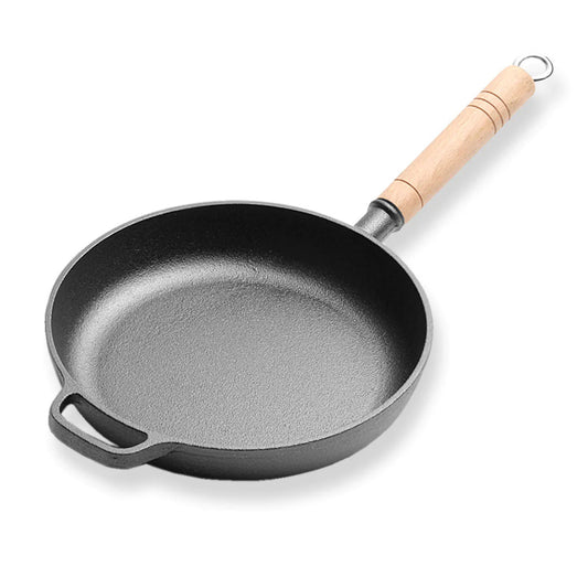 SOGA 25cm Round Cast Iron Frying Pan Skillet Steak Sizzle Platter with Helper Handle • LUZ-ZPai018A