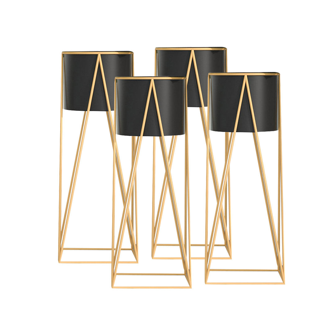 SOGA 4X 50cm Gold Metal Plant Stand with Black Flower Pot Holder Corner Shelving Rack Indoor Display • LUZ-FPotH52BLKX4