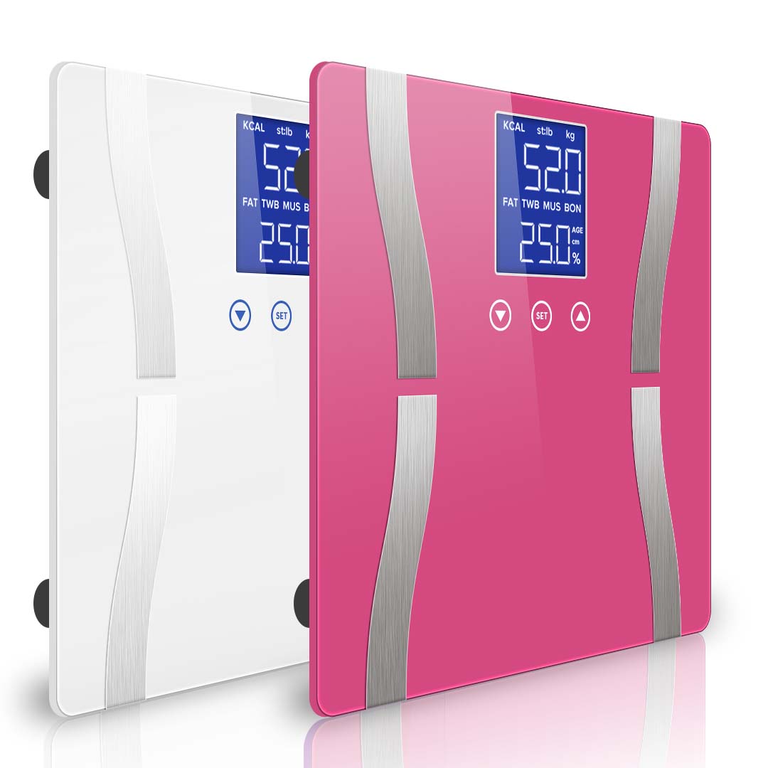 SOGA 2X Digital Body Fat Scale Bathroom Scales Weight Gym Glass Water LCD Pink/White • LUZ-BodyFatScalePNK-WHT