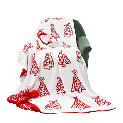 SOGA 130x180cm Throw Blanket Red Christmas Tree Half Fleece for Holiday Season Cozy • LUZ-Blanket935