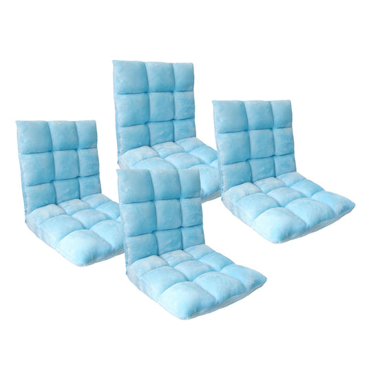 SOGA 4X Floor Recliner Collapsible Lounge Sofa Couch Folding Chair Cushion Light Blue LUZ-LoungechairLightBlueX4