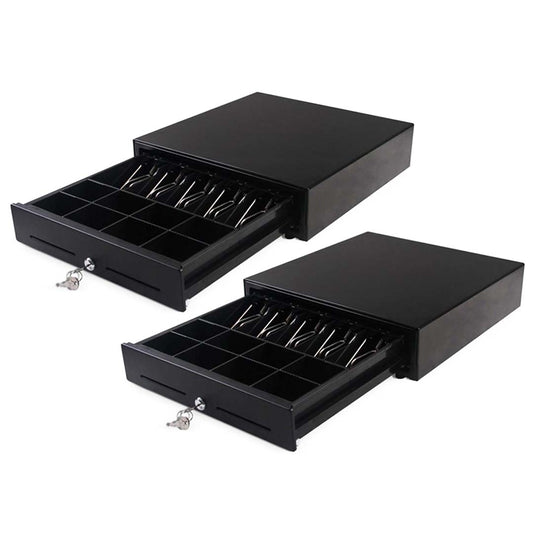SOGA 2X Black Heavy Duty Cash Drawer Electronic 4 Bills 8 Coins Cheque Slot Tray Pos 410 • LUZ-CashDrawer410X2