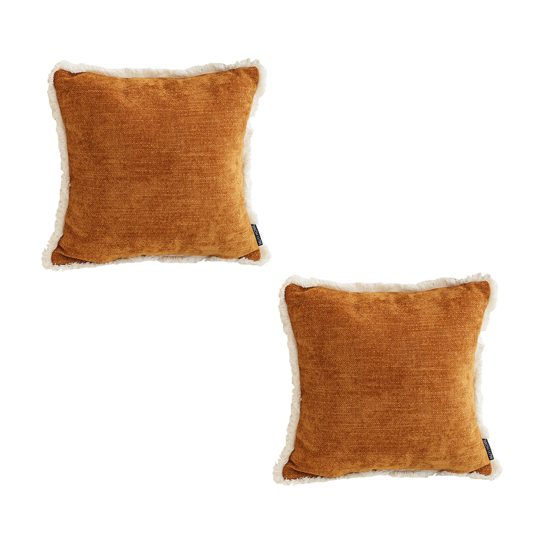 SOGA 2X 45cm Throw Pillow Sunset Orange Chenille Textured with Tassels Stylish Square Cozy Home Decor • LUZ-FrenchCushion279X2