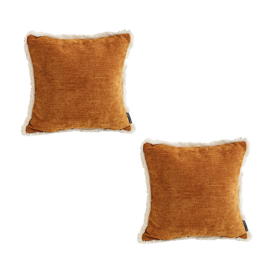 SOGA 2X 45cm Throw Pillow Sunset Orange Chenille Textured with Tassels Stylish Square Cozy Home Decor • LUZ-FrenchCushion279X2