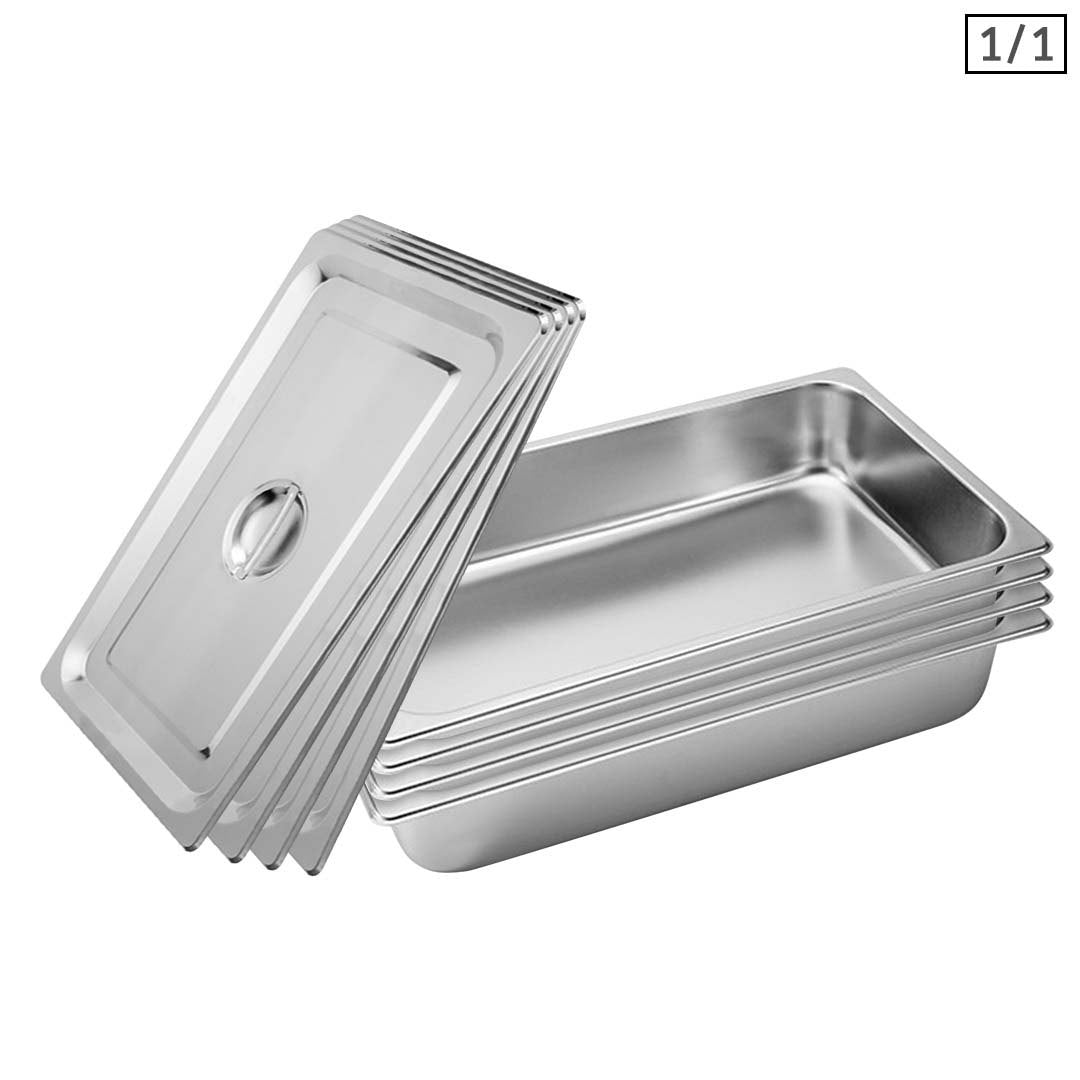 SOGA 4X Gastronorm GN Pan Full Size 1/1 GN Pan 10cm Deep Stainless Steel Tray With Lid • LUZ-GP5404wLidX4
