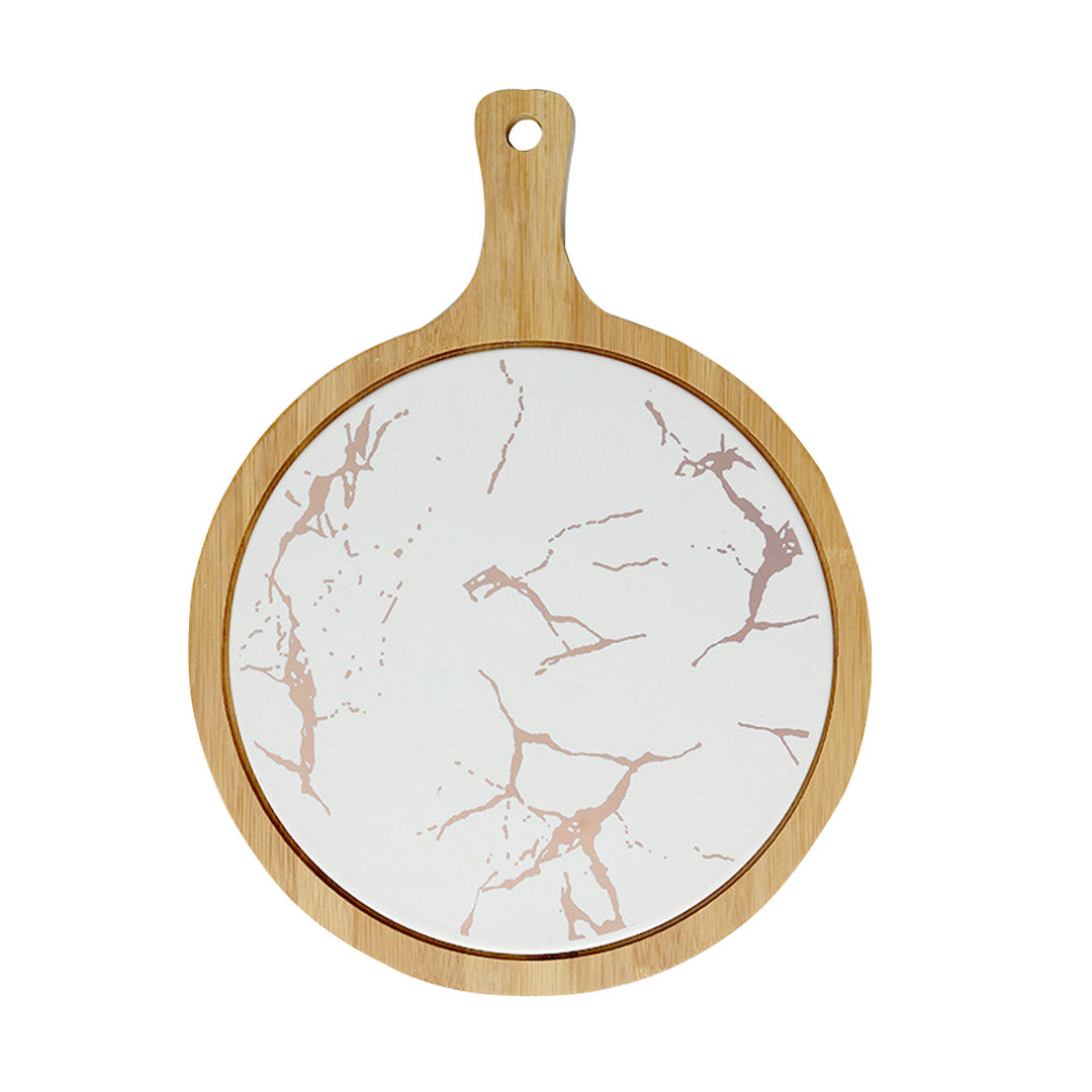 SOGA 30cm White Circle Wooden Serving Tray Slate Steak Serving Platter Chopping Board Paddle Home Decor • LUZ-WodE595