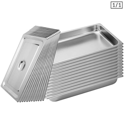 SOGA 12X Gastronorm GN Pan Full Size 1/1 GN Pan 6.5cm Deep Stainless Steel Tray With Lid • LUZ-GP5403wLidX12