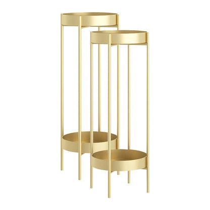 SOGA 2X 2 Layer 80cm Gold Metal Plant Stand Flower Pot Holder Corner Shelving Rack Indoor Display • LUZ-FPotH80GLDX2