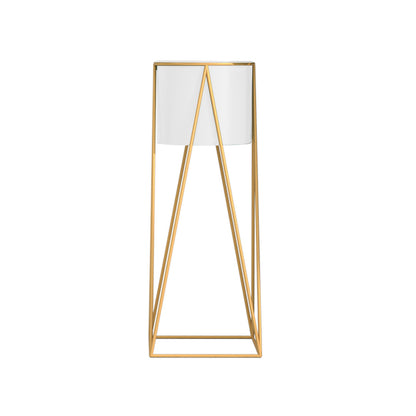SOGA 50cm Gold Metal Plant Stand with White Flower Pot Holder Corner Shelving Rack Indoor Display • LUZ-FPotH52WHT