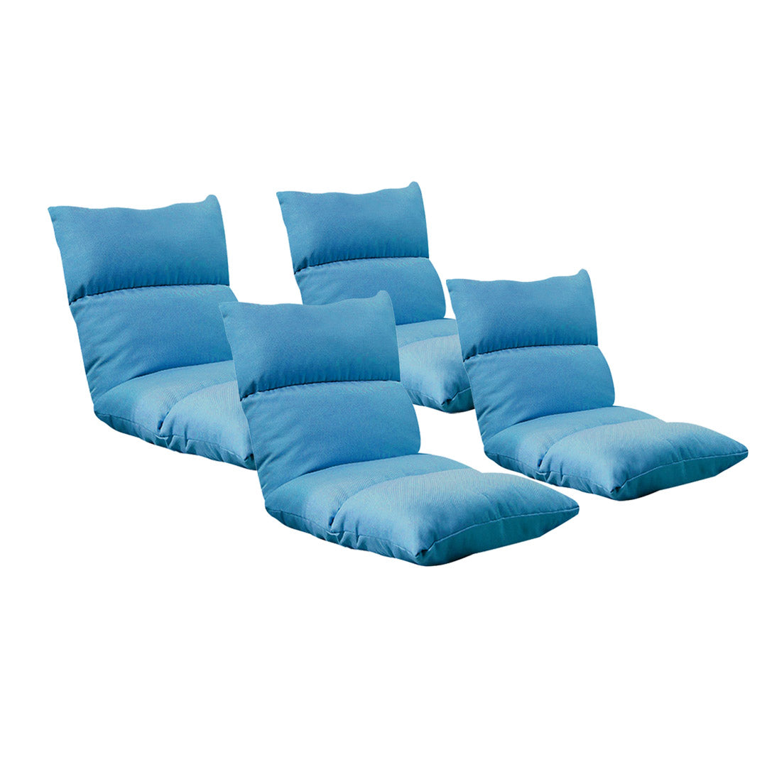 SOGA 4X Lounge Floor Recliner Adjustable Lazy Sofa Bed Folding Game Chair Blue • LUZ-LoungeFabricBlueX4