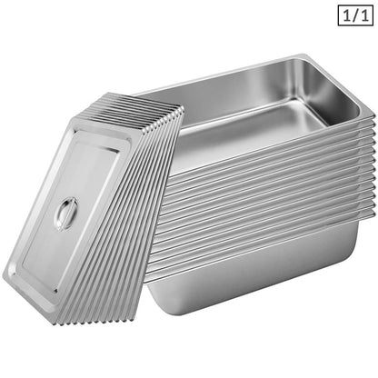 SOGA 12X Gastronorm GN Pan Full Size 1/1 GN Pan 15cm Deep Stainless Steel Tray With Lid • LUZ-GP5405wLidX12