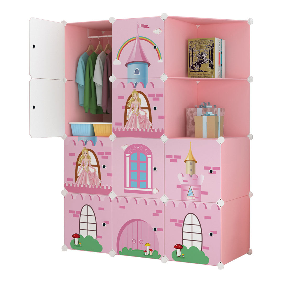 SOGA 10 Cubes Pink Castle Print Portable Wardrobe Divide-Grid Modular Storage Organiser Foldable Closet • LUZ-Wrobe3526