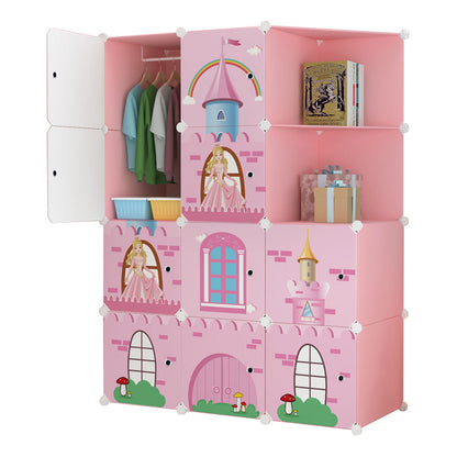 SOGA 10 Cubes Pink Castle Print Portable Wardrobe Divide-Grid Modular Storage Organiser Foldable Closet • LUZ-Wrobe3526