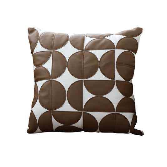 SOGA 45cm Brown Leather Square Pillow Half Moon Patchwork Design Decorative Cushion for Living Room • LUZ-FrenchCushion284