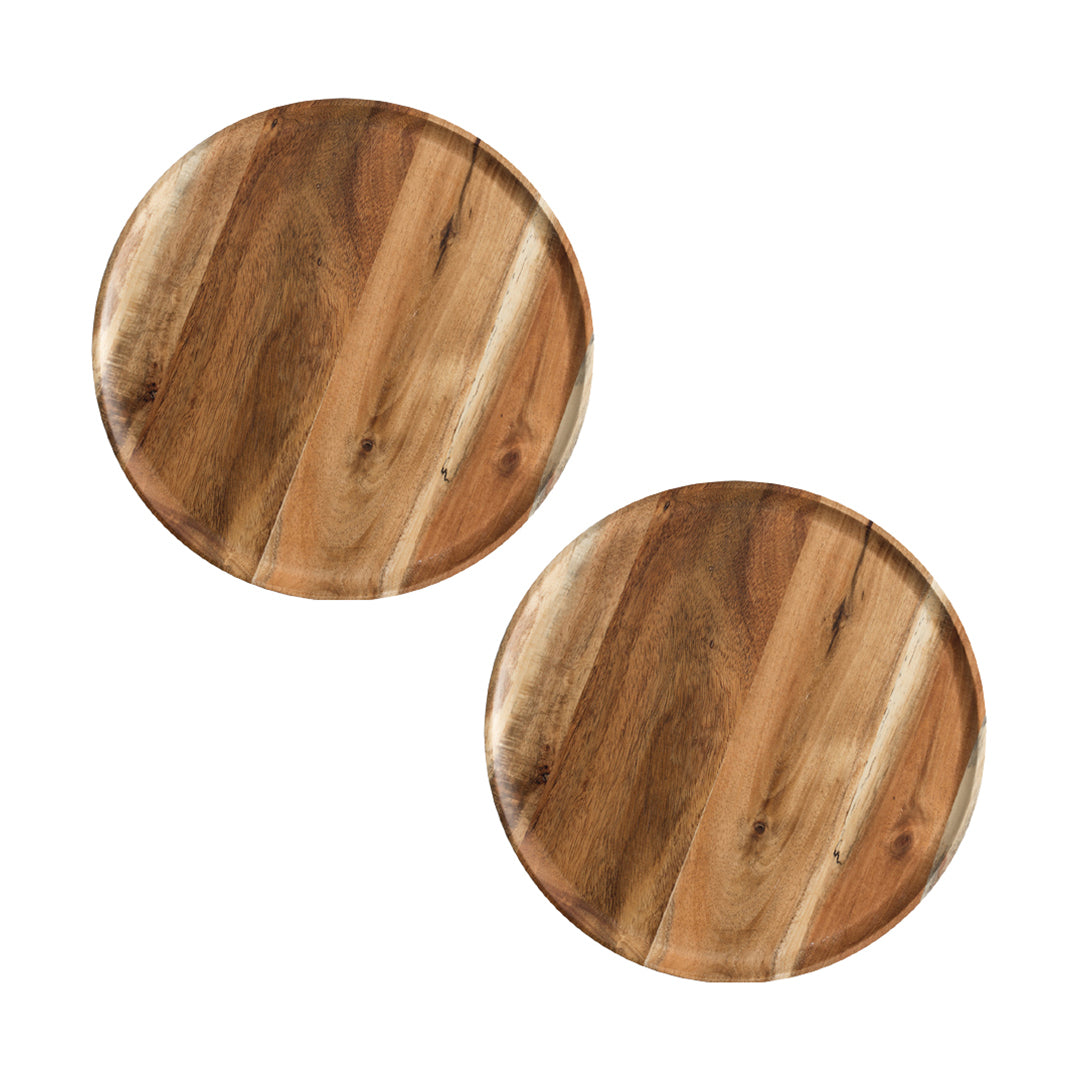 SOGA 2X 25cm Brown Round Wooden Centerpiece Serving Tray Board Home Decor • LUZ-WodE591X2