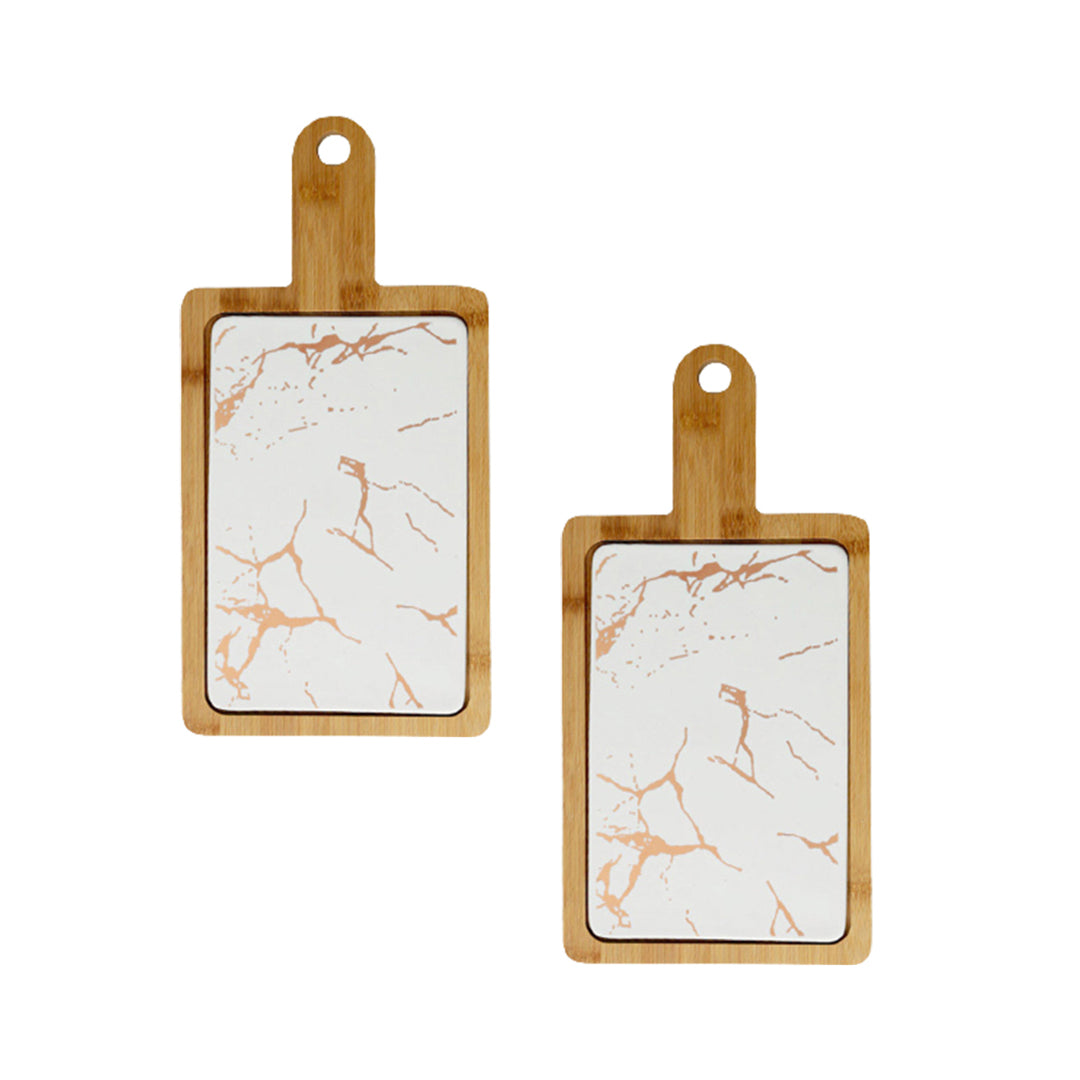 SOGA 2X 33.5cm White Square Wooden Serving Tray Slate Steak Serving Platter Chopping Board Paddle Home Decor • LUZ-WodE596X2