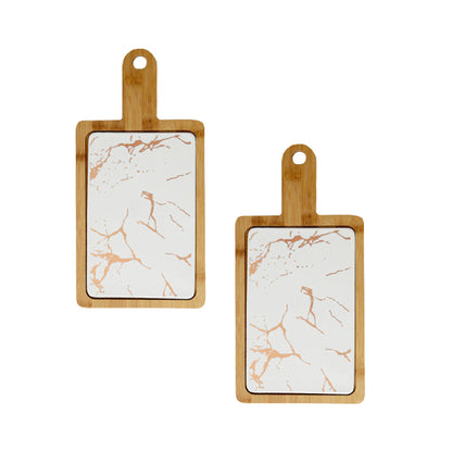 SOGA 2X 33.5cm White Square Wooden Serving Tray Slate Steak Serving Platter Chopping Board Paddle Home Decor • LUZ-WodE596X2