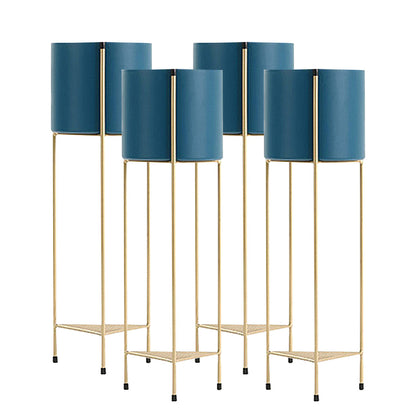 SOGA 4X 2 Layer 81cm Gold Metal Plant Stand with Blue Flower Pot Holder Corner Shelving Rack Indoor Display • LUZ-FPotH85BLUX4