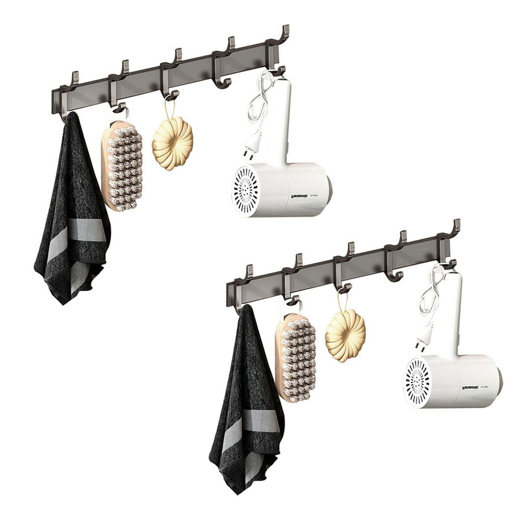 SOGA 2X 37cm Wall Mounted Towel Rack Space-Saving Hanger Organiser with Durable Hooks LUZ-TAN1017X2