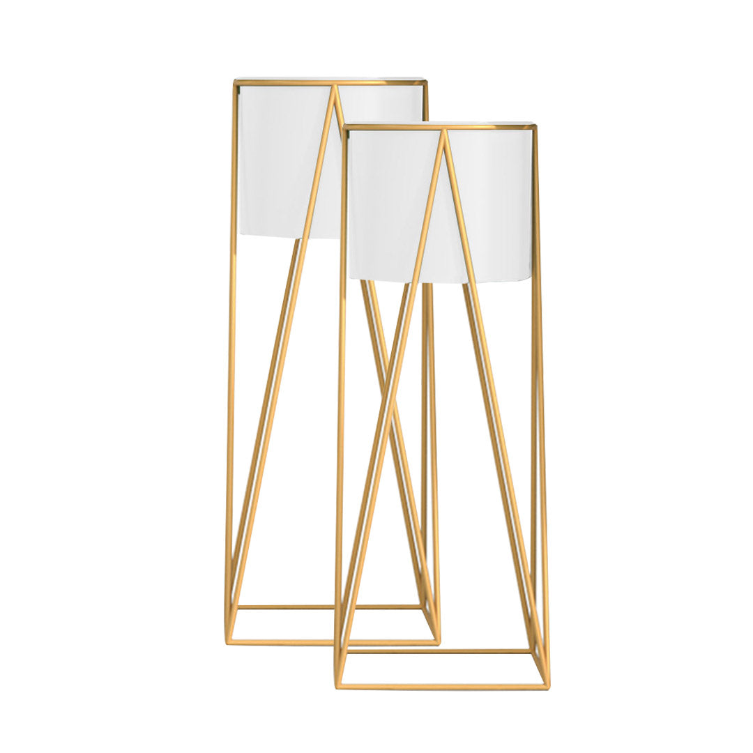 SOGA 2X 70cm Gold Metal Plant Stand with White Flower Pot Holder Corner Shelving Rack Indoor Display • LUZ-FPotH72WHTX2