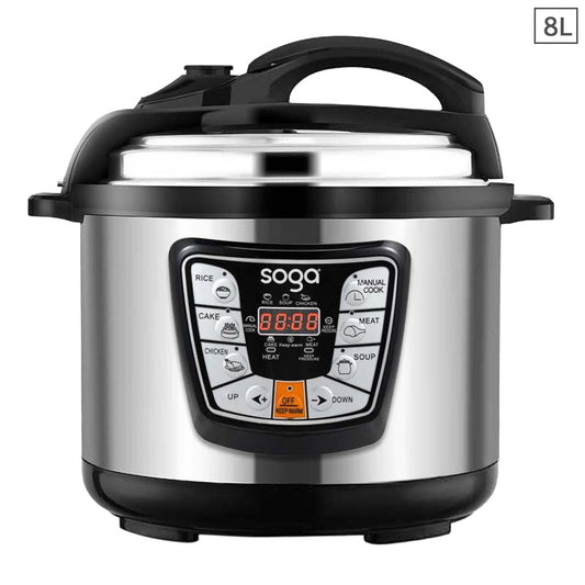 SOGA Stainless Steel Electric Pressure Cooker 8L Nonstick 1600W • LUZ-ElectricPressureCooker8L