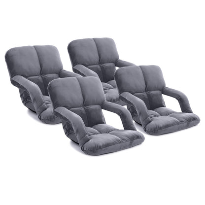 SOGA 4X Foldable Lounge Cushion Adjustable Floor Lazy Recliner Chair with Armrest Grey • LUZ-LoungeKidGreyX4