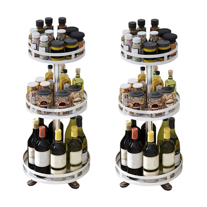 SOGA 2X 3 Tier Steel White Round Rotating Multi-Function Kitchen Portable Storage Spice Seasoning Kitchen Countertop Organiser Shelf • LUZ-KitchenXY051WHTX2