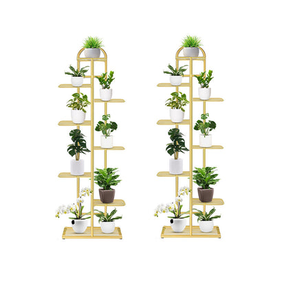 SOGA 2X 8 Tier 9 Pots Gold Metal Plant Stand Flowerpot Display Shelf Rack Indoor Home Office Decor LUZ-FPotH16X2