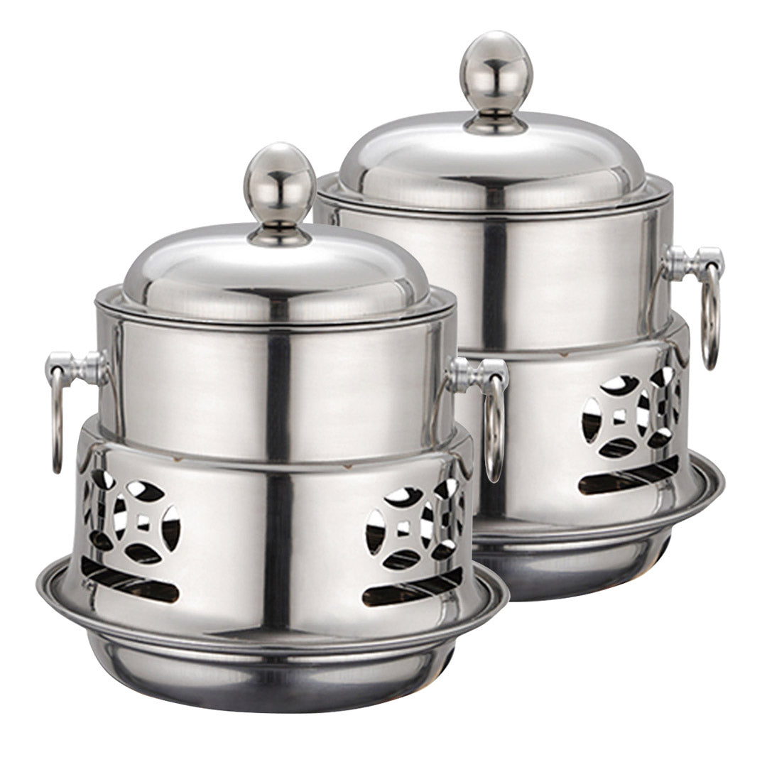 SOGA 2X Stainless Steel Mini Asian Buffet Hot Pot Single Person Shabu Alcohol Stove Burner with Lid • LUZ-ChafingDishHotPot4X2