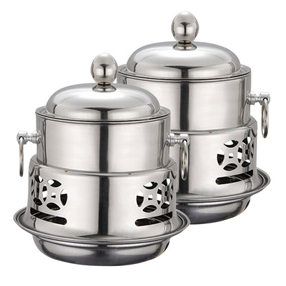 SOGA 2X Stainless Steel Mini Asian Buffet Hot Pot Single Person Shabu Alcohol Stove Burner with Lid • LUZ-ChafingDishHotPot4X2
