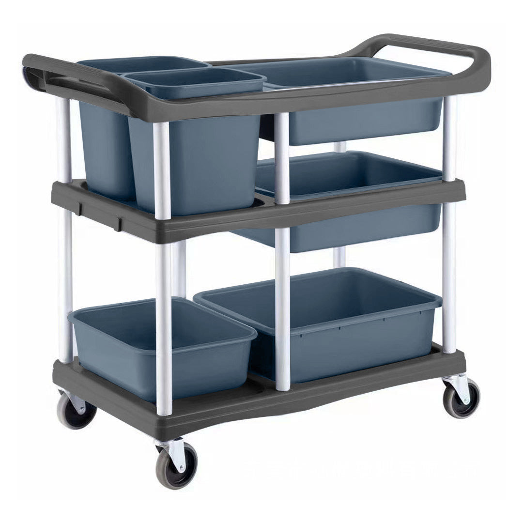 SOGA 3-Tier Commercial Soiled Food Trolley Dirty Plate Cart Five Buckets Kitchen Food Utility • LUZ-FoodCart1518