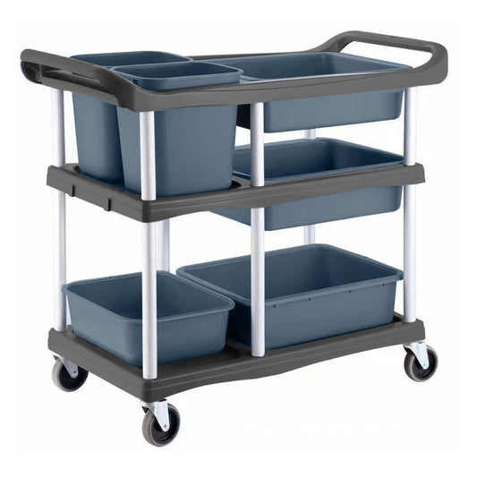 SOGA 3-Tier Commercial Soiled Food Trolley Dirty Plate Cart Five Buckets Kitchen Food Utility • LUZ-FoodCart1518