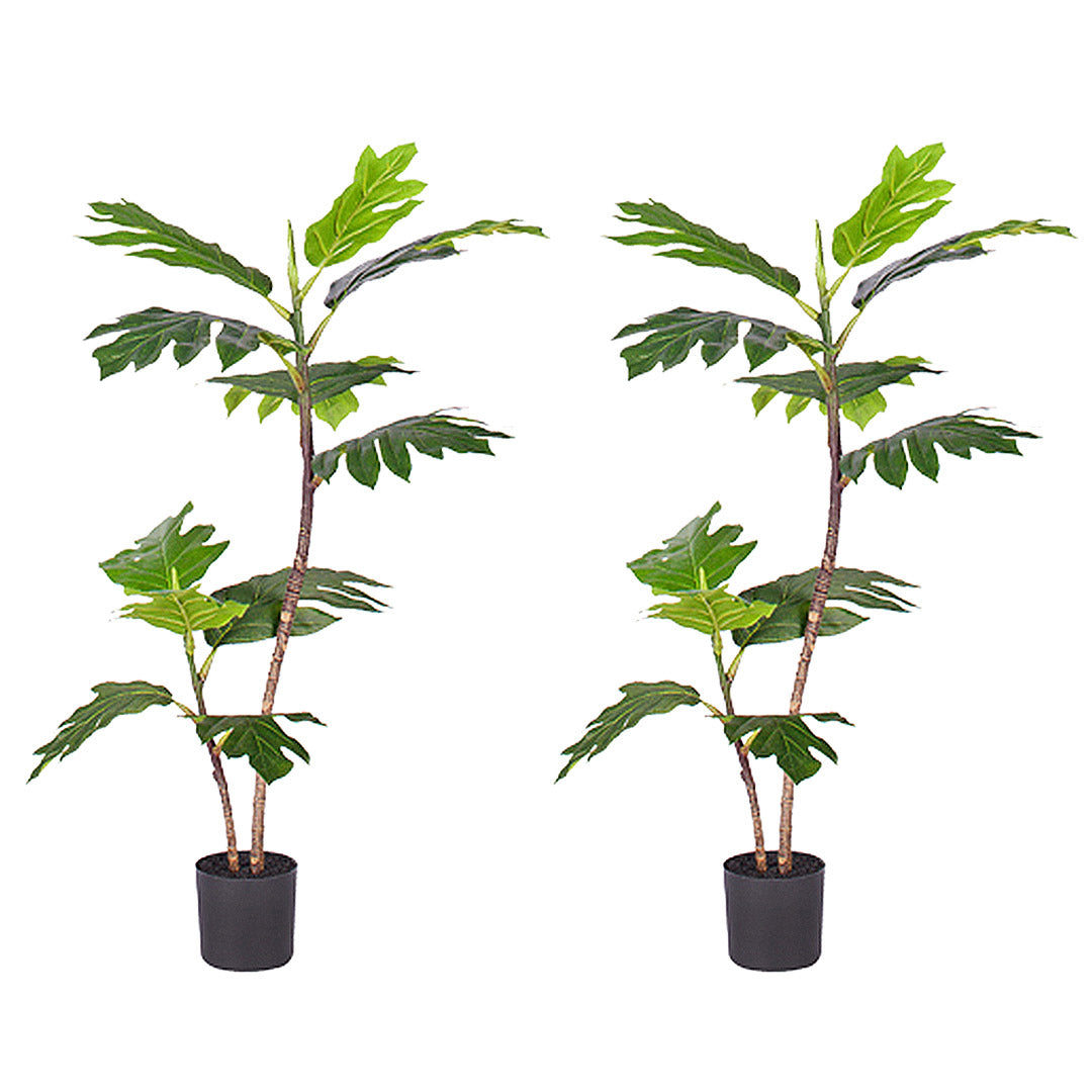 SOGA 2X 90cm 2-Trunk Artificial Natural Green Split-Leaf Philodendron Tree Fake Tropical Indoor Plant Home Office Decor • LUZ-APlant90122QX2