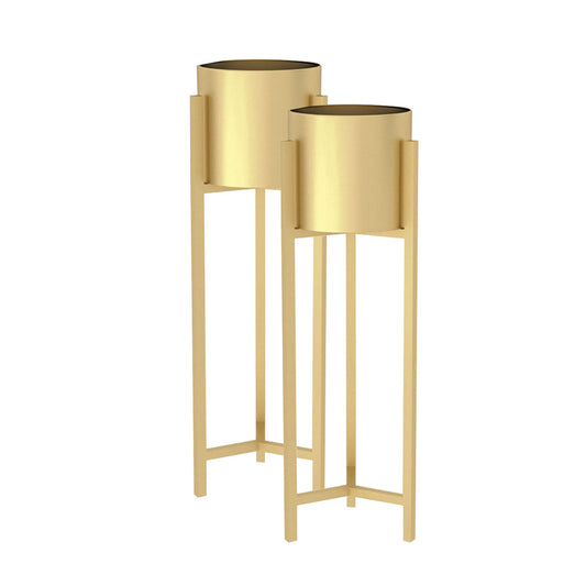 SOGA 2X 75cm Gold Metal Plant Stand with Flower Pot Holder Corner Shelving Rack Indoor Display • LUZ-FPotH75GLDX2
