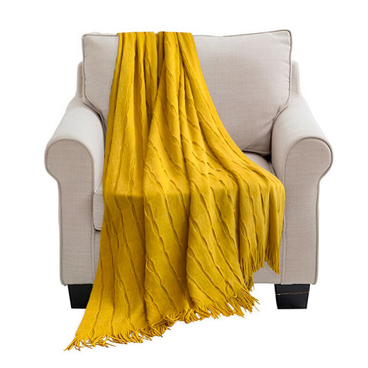SOGA Mustard Textured Knitted Throw Blanket Warm Cozy Woven Cover Couch Bed Sofa Home Decor with Tassels • LUZ-Blanket925