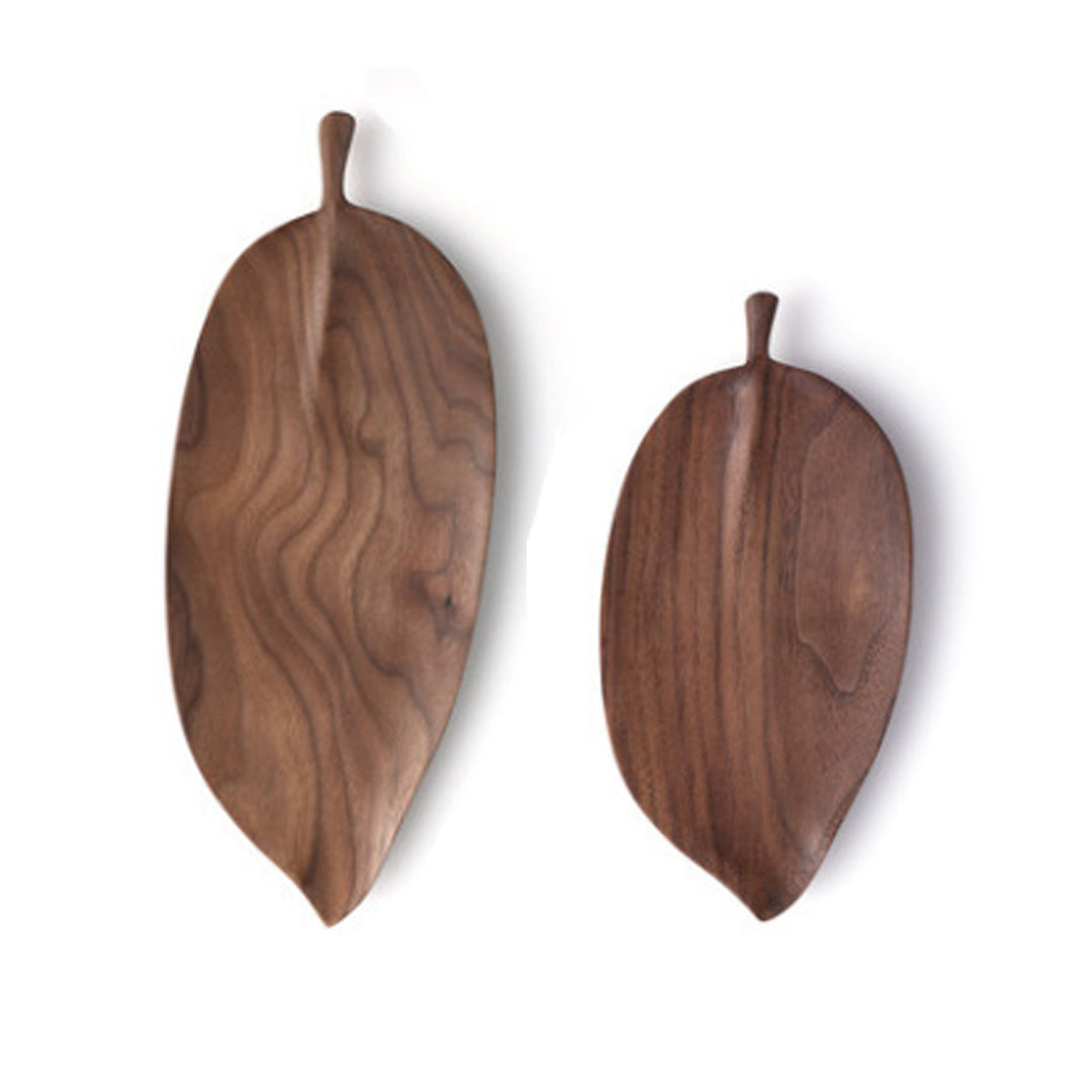 SOGA Set of 2 Walnut Leaf Shape Wooden Tray Food Charcuterie Serving Board Paddle Centerpiece Home Decor • LUZ-WodC212