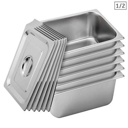 SOGA 6X Gastronorm GN Pan Full Size 1/2 GN Pan 20cm Deep Stainless Steel Tray With Lid • LUZ-GP5412wLidX6