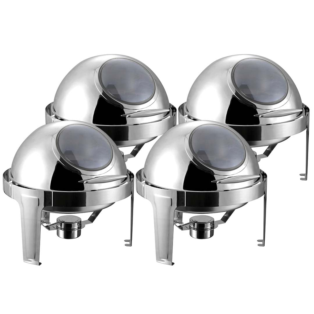 SOGA 4X 6L Round Chafing Stainless Steel Food Warmer with Glass Roll Top • LUZ-ChafingDish5639X4