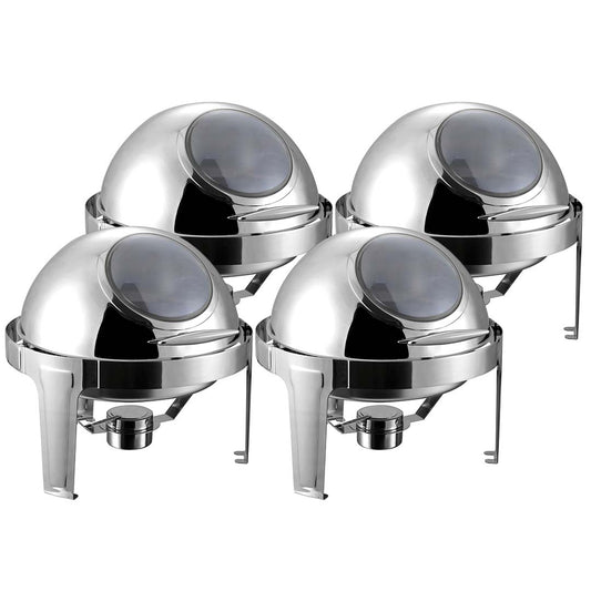 SOGA 4X 6L Round Chafing Stainless Steel Food Warmer with Glass Roll Top • LUZ-ChafingDish5639X4