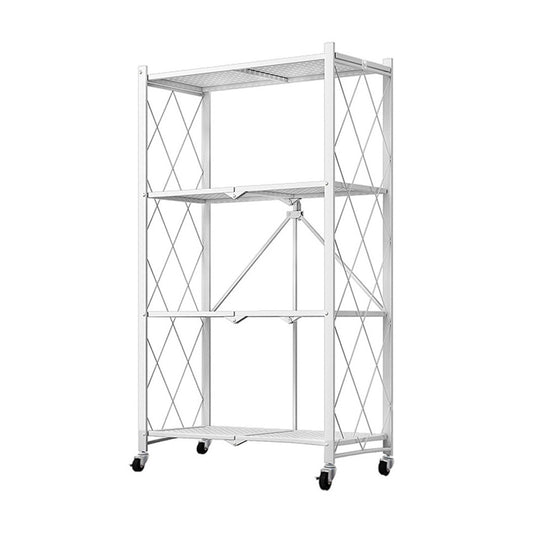 SOGA 4 Tier Steel White Foldable Kitchen Cart Multi-Functional Shelves Portable Storage Organizer with Wheels • LUZ-KitchenXY002WHT