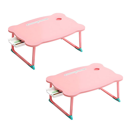 SOGA 2X Pink Portable Bed Table Adjustable Folding Mini Desk With Mini Drawer and Cup-Holder Home Decor • LUZ-BedTableM667X2