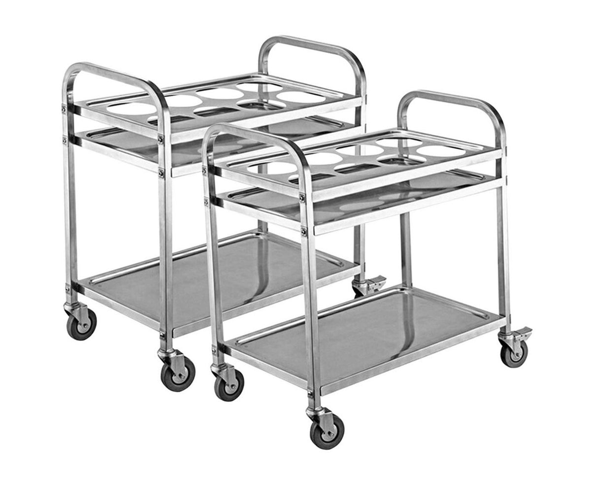 SOGA 2X 2 Tier Stainless Steel 8 Compartment Kitchen Seasoning Car Service Trolley Condiment Holder Cart Spice Bowl • LUZ-FoodCart1209X2