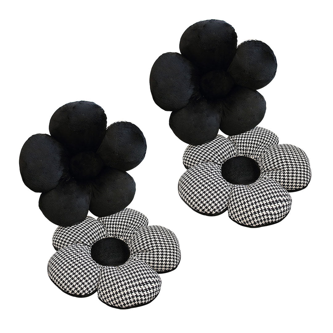 SOGA 2X Black Flower Cushion Shaped for Floor and Sitting Throw Pillow • LUZ-SCushion096X2