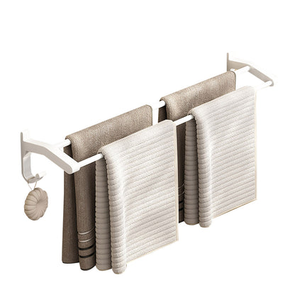 SOGA 62cm White Wall-Mounted Double Pole Towel Holder Bathroom Organiser Rail Hanger with Hooks • LUZ-TAN1048