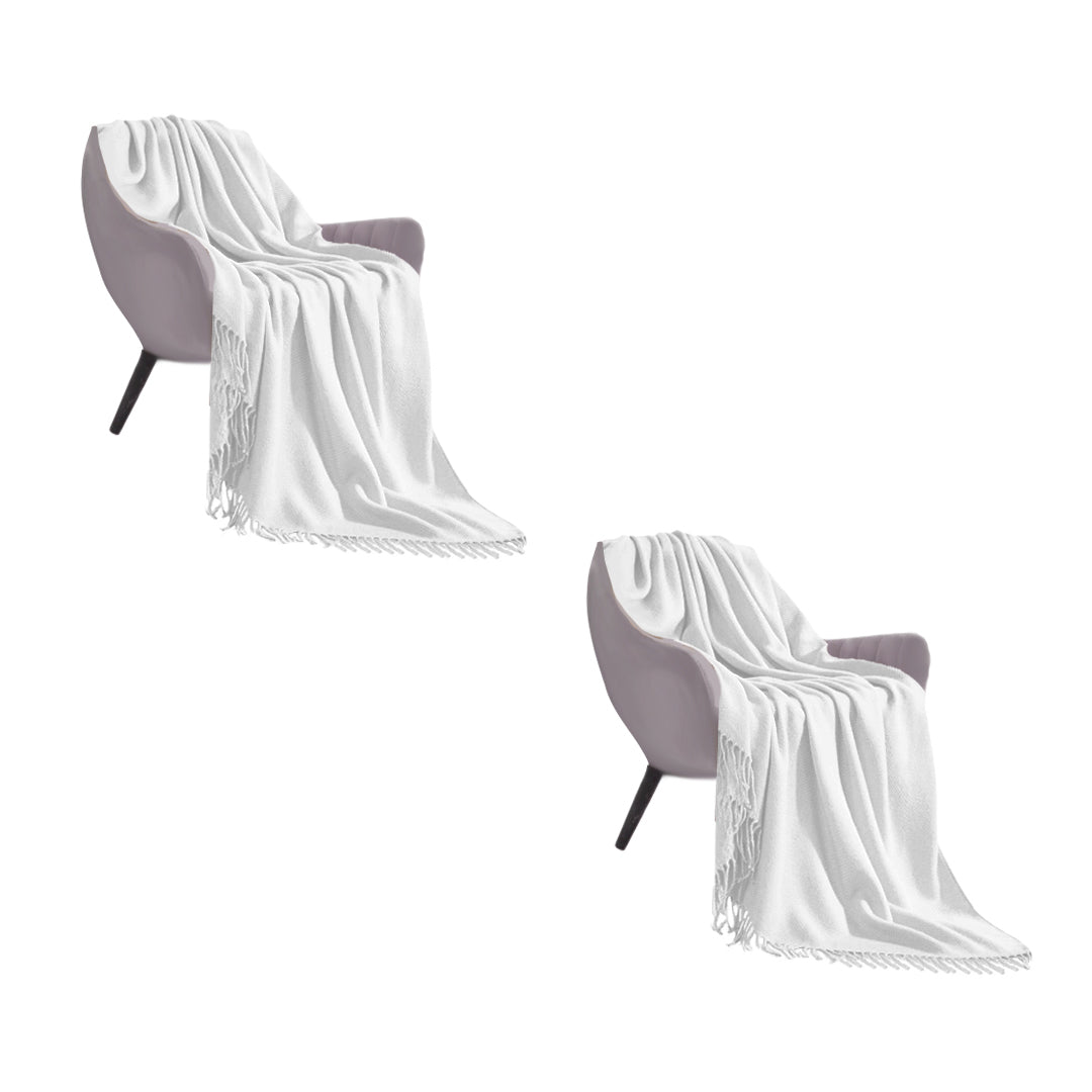 SOGA 2X White Acrylic Knitted Throw Blanket Solid Fringed Warm Cozy Woven Cover Couch Bed Sofa Home Decor • LUZ-Blanket912X2